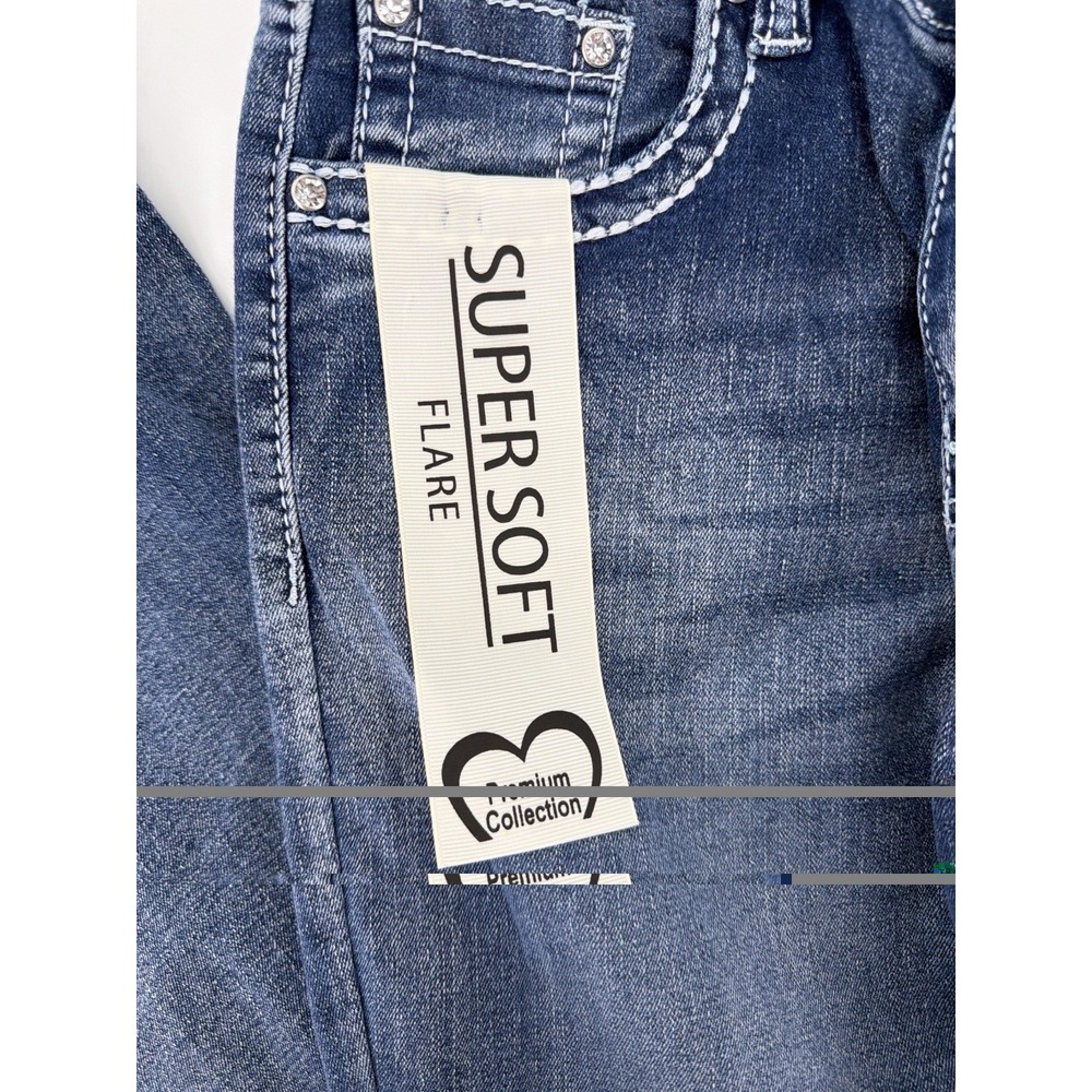 SKY Premium Collection Supersoft Flare Jeans Womens 11/12 Blue Rhinestone Cross - Picture 6 of 8